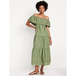 NEW Old Navy Cold Shoulder Maxi Swing Dress Medium Olive